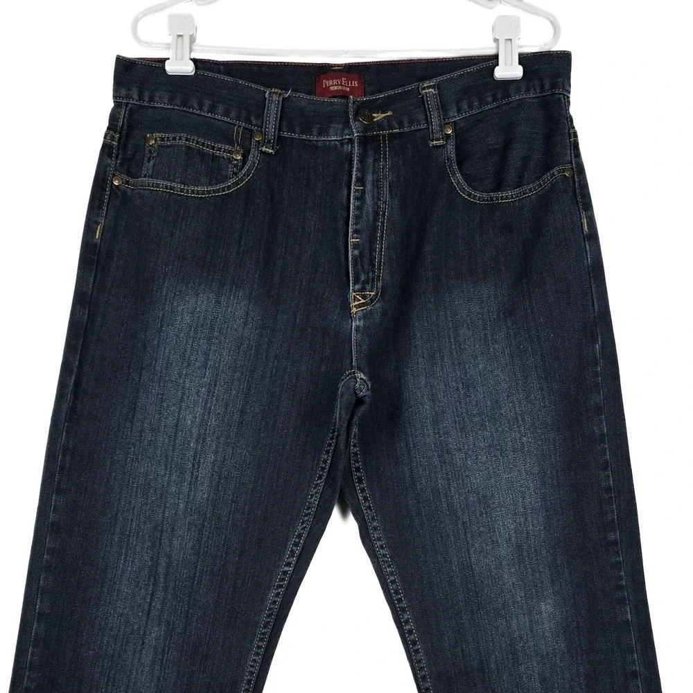 Perry Ellis Premium Denim Mens 36x32 Dark Wash Straight Leg Jeans 100% Cotton